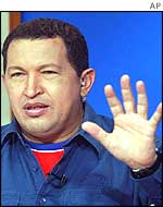 Venezuelan President Hugo Chavez gestures during in his weekly TV and radio program at Miraflores Presidential Palace in Caracas, Venezuela