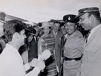 Princess Alexandra visits Bazaar Port Louis during her trip in 1969, seen here with Seesowagur Ramgoolam (l) and Duval (r) then Mayor of Port Louis